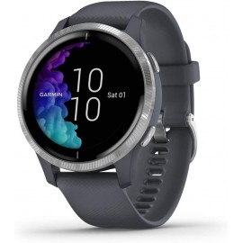 Garmin Venu, GPS Smartwatch with Bright Touchscreen Display, Features Music, Body Energy Monitoring, Animated Workouts, Pulse Ox Sensors and More, Granite Blue and Silver